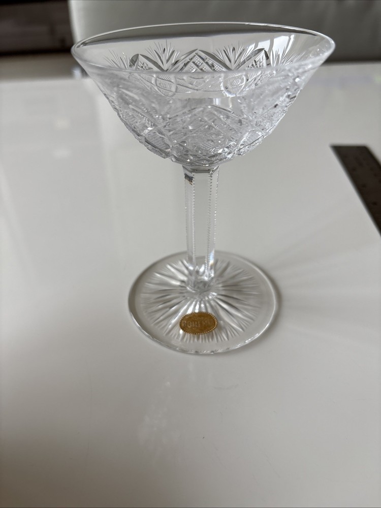 Bohemian Hand Cut 24% Lead Crystal Martini Champagne Wine Glasses