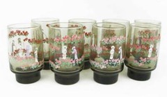 Vintage Libbey Asian Inspired Drinking Glasses Weighted (8) Signed D Cheviot