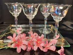 4 Iridescent Optic Ripple Small Wine Goblets or Brandy Glasses SET