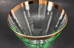 Stephen Smyers Neopolitan Wine Goblet Glass Green Gold Rim Signed VTG