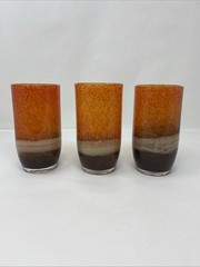 Pier 1 Tumblers 3 Mouth Blown Tri-Color Orange Speckle Cream Brown 12oz Glasses