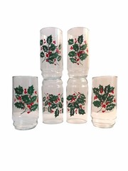 MCM Holly Christmas Holiday Tumblers 16oz Set of 6 By Indiana Glass