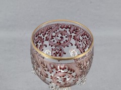 Bohemian Harrach Maroon & Gold Scrollwork Hock Wine Roemer Circa 1870-1900