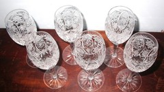 Vintage Deep Cut Star Pattern French Crystal Cordial or Wine Glasses Set Of 6