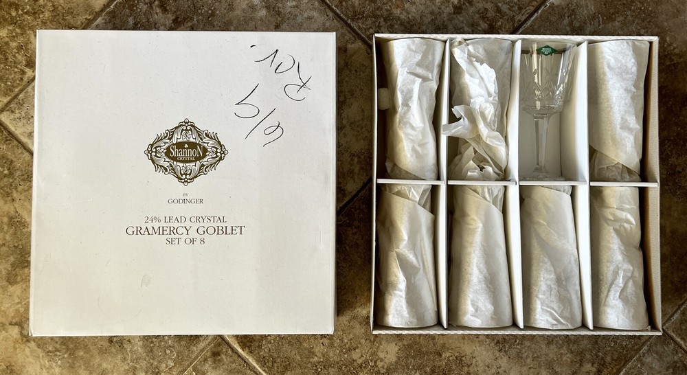 NIB Set of 8 Shannon by Godinger 24% Lead Crystal Gramercy Goblets 10 oz 25775