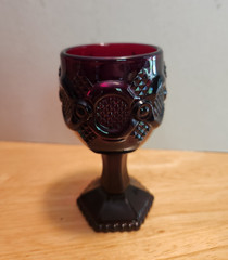 Avon Ruby Red Glass Goblet Hexagon Foot Pressed Pattern Impressed Backstamp