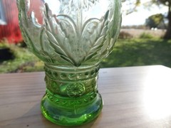 ANTHROPOLOGIE Helianthus Green Glass Water Goblet Floral Flower Glassware 5” H
