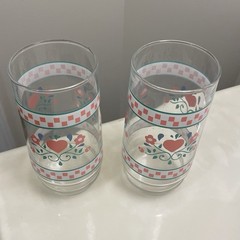 8 Indiana Glass Pink Heart Flower Glasses Tumblers Vintage 80’s Cottagecore