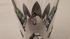 Manganese 9pc Glass Dur-O-Bor Cordial Set Silver Crown Sleeve Cuff Glow