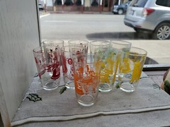 9 Vintage Kraft Hazel Atlas SWANKY SWIGS Juice Glasses 3.5” Bustlin Betsy Maid