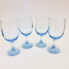 Duz Detergent Light blue swirl base wine stem goblet Glass 1970s Set of 4