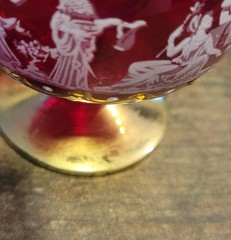 Tre Fuochi Ruby Red Brandy Snifters 24K Gold, Neoclassical Figures,4, 1960s