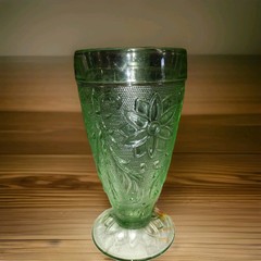 VTG Indiana Glass Tiara Chantilly Green Footed Iced Tea Tumbler 6.25″ (4 Avail)