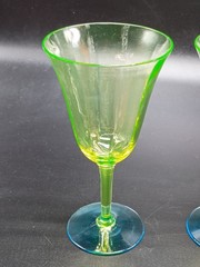 VTG Pair of 1930s Tiffin Franciscan Uranium Water Goblet Glass Blue Green *Read*