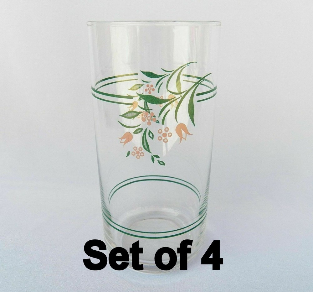 Set of 4 CORELLE CORNING ROSEMARIE 5 7/8″ TUMBLERS Glass STRAIGHT SIDE
