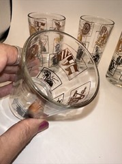Set Of 4 Juice Glasses Nautical Theme in Gold Black 3-3/4″ T 2-3/8”