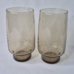 Libbey Smokey Swirl Tawny Brown Flat Base Glass Tumblers Set 14oz Lot Of 2 Vtg