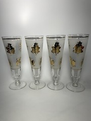 Vintage Libbey MCM Frosted Gold Leaf Pilsner Glasses Set Of (4) 12 oz