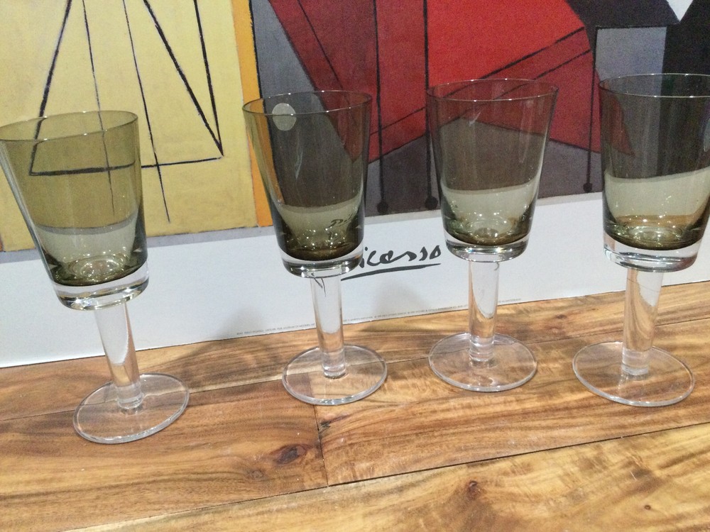 Set of (4) DENBY drama ? smokey green grey Crystal Glassware, 8»