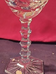 Bohemian Lead Crystal Wine Glasses Hand-cut W/Frosted Rose on Bowl,Hexagon Base