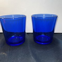 Libbey Crisa Vintage Colbalt Blue Glass Rocks Glass Set Of 2