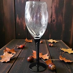 Vintage Optic Panel Twisted Stem Wine Glass Black Champagne Flute Hand Blown