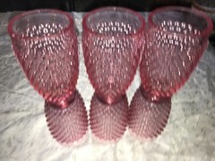 Vintage Set of 6 LE SMITH Glass PINK Raised HOBNAIL 13oz Drinking TUMBLER 5½» T