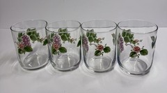 Set Of 4 Vintage Libbey Floral & Grapes 12 oz Clear 4.25” Drinking Glasses