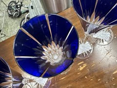 5 piece Vintage Ajka Wine Cobalt BLUE Lead Crystal Wine Glasses 8-3/4″