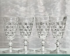 Westmoreland Thousand Eye Juice Glasses Set 4 Clear Stemmed Vintage Glasses