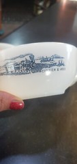 Vintage Glasbake – Currier & Ives Train Design, 5″ Bowl Milk Glass SET OF 3