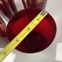 Vintage Ruby Red Glass Tumblers with Gold Gilded Trim Set of 4 – 16 oz