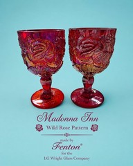 Fenton for LG Wright Madonna Inn Wild Rose Pattern Ruby Red Glass Goblets (Set o