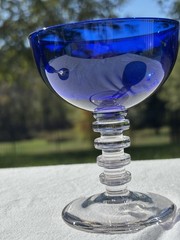 Rare Bryce Cobalt Blue Glass 657 Disk Stem Champagne/Tall Sherbet Very Good Cond