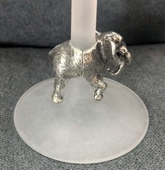 Wine Glass With Pewter Elephant Figurine Hand Blown Glass with Frost stem France