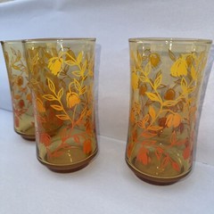 3 VINTAGE New Old Stock 5 1/4″ Libbey INFORMALS GOLD BELLE Floral GLASS TUMBLERS