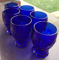 6 pc Vintage Fenton Cobalt/Royal Blue Glass 1933 Dot & Panel 9oz Tumblers 4-1/8″