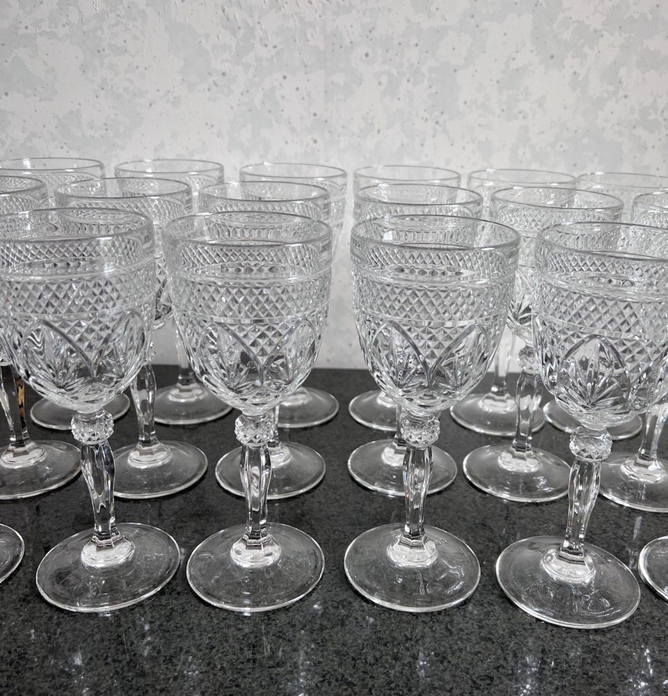 Set of 6 Cristal D’Arques-Durand Antique Clear Knob Stem Wine Goblets 7 3/8”