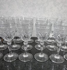Set of 6 Cristal D’Arques-Durand Antique Clear Knob Stem Wine Goblets 7 3/8”