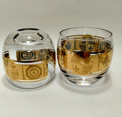 (4) VITO BARI GOLD ROLY POLY Cocktail Glass~CULVER Style Bar Glass~3″x3~22k Gold