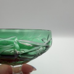 BOHEMIAN CRYSTAL CHAMPAGNE/SHERBET GREEN CUT TO CLEAR GRAPE LEAF PATTERN