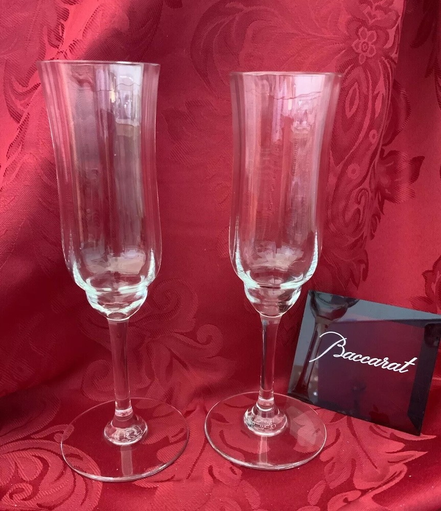 FLAWLESS Stunning BACCARAT France Pair CAPRI OPTIC Crystal CHAMPAGNE FLUTES WINE