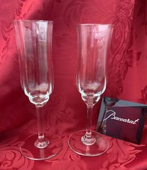 FLAWLESS Stunning BACCARAT France Pair CAPRI OPTIC Crystal CHAMPAGNE FLUTES WINE