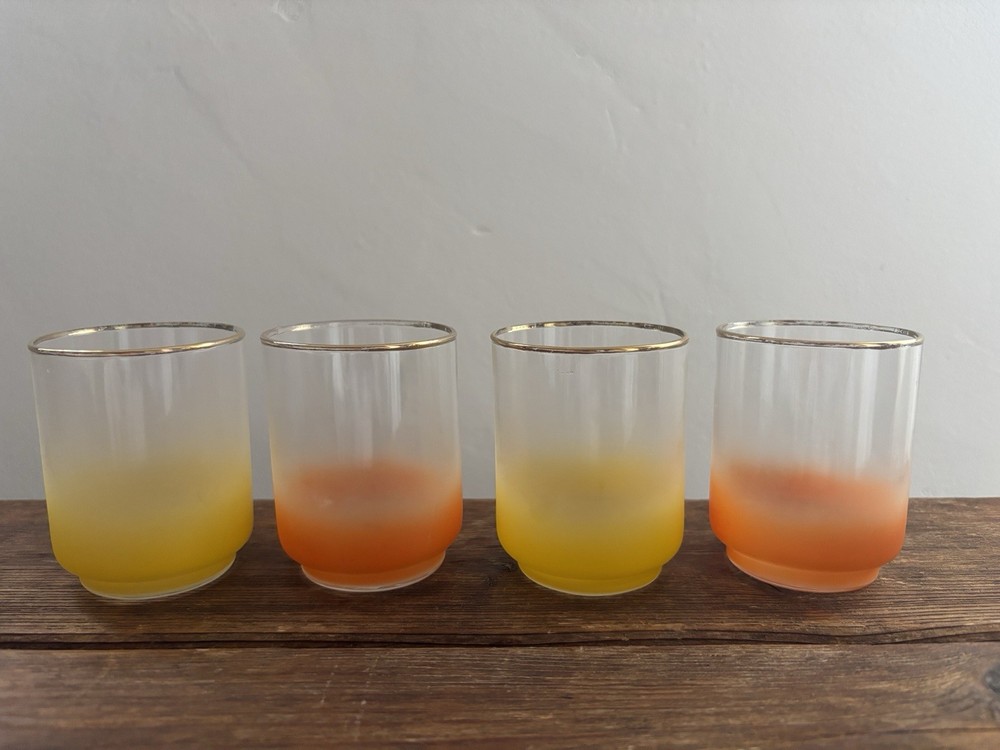 Libbey Blendo Frosted Yellow & Orange Juice Glasses Water Drinking Set MCM 3”