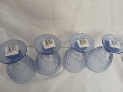 4 Vintage Villeroy & Boch Boston Blue Glass Footed Embossed Water Goblets NEW