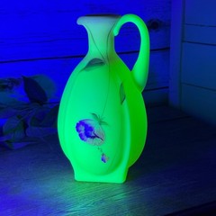 FENTON BURMESE HAND PAINTED POPPIE PITCHER SIGNED NUMBERED SQUARE BASE URANIUM