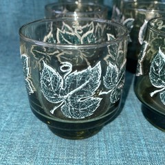 6 Vtg~Libbey~Avocado Green~Raised/Textured Ivy Leaves~8oz~3.35T Glasses(DR35)