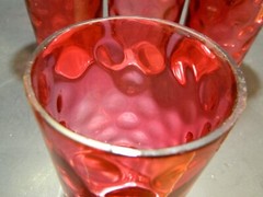 Antique Cranberry Optic Coin Dot Glass Ruffled Pitcher Set (1890’s) Good – Excel