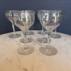 VTG 8 Ribbed Bowl Iridescent Smooth Stemmed Small Cordial Glasses 4.5” Tall