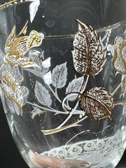 Vintage Libbey Glass Goblet “Rose Bouquet” Gold Rose Accents/Rim 5 3/8” Tall
